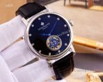 Replica Patek Philippe Calatrava 44mm Watch SS Black Leather Strap